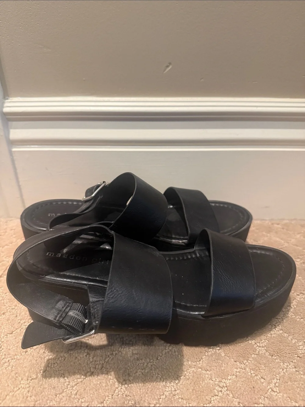 Black Platform Slide Sandals with Buckle Detail